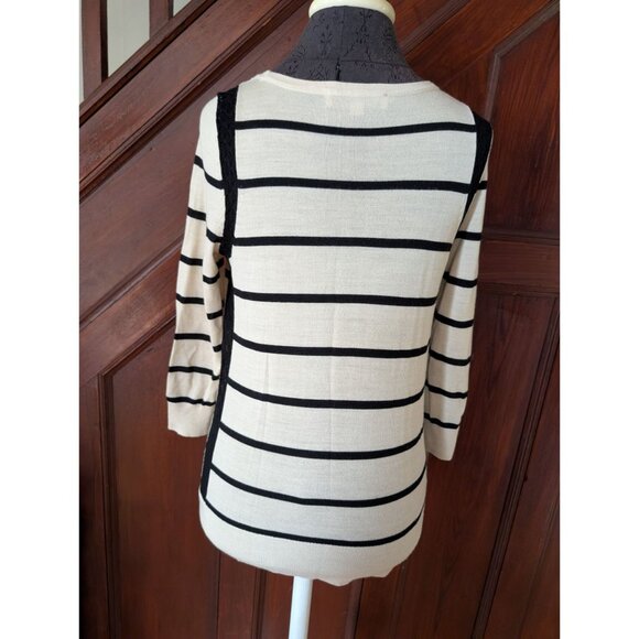 Ann Taylor Loft Womens Striped Lace Detail Sweater Top Size S - Picture 2 of 9